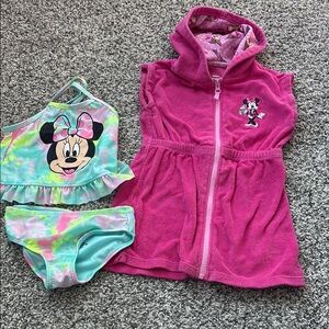 Minnie Mouse Pink Hooded Towel and Swimsuit Set